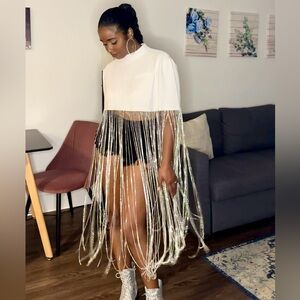 AKIRA New Level Shine Rhinestone Fringe Cropped Cape